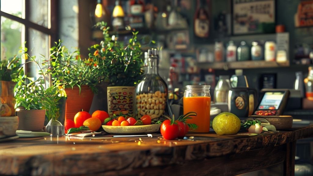 Kalkulator dan uang kertas di atas meja kasir dengan latar belakang diskon